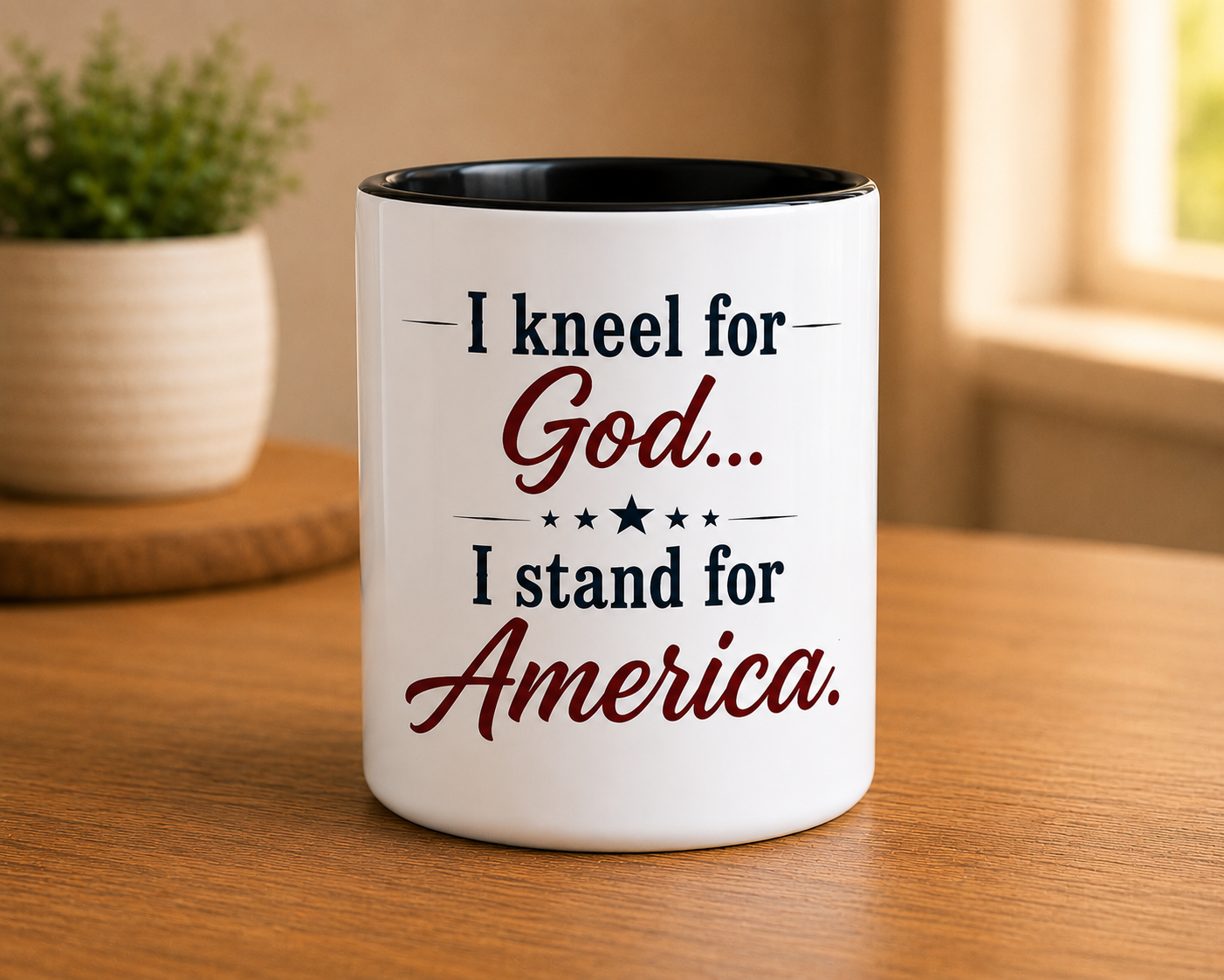 Kneel for God, Stand for America mug front